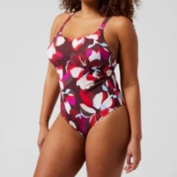 Athleta Hermosa One Piece Swimsuit SZ M/P Chocolate Floral print NWT - Picture 1 of 3